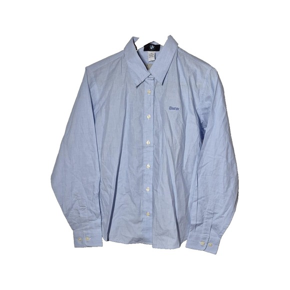 BMW Shirt Womens Large Blue Oxford Button Up Embroidered Logo Cotton Long Sleeve - Picture 1 of 8